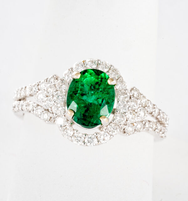 14K White Gold Emerald Diamond Ring