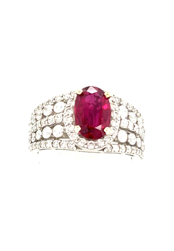 14K White Gold Ruby Diamond Ring