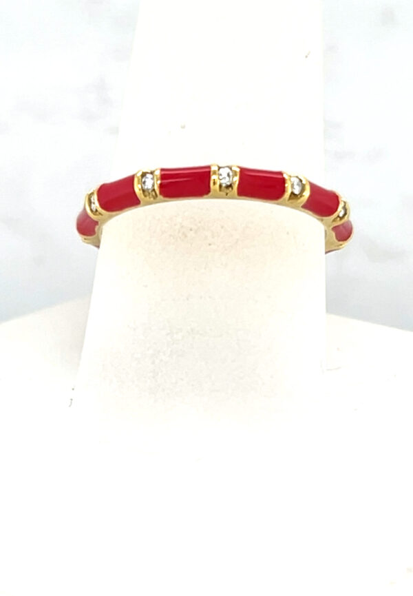 18K Red Enamel Diamond Ring By Hidalgo