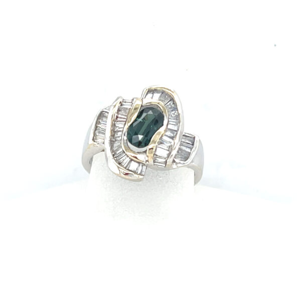14K Green Sapphire Diamond Ring