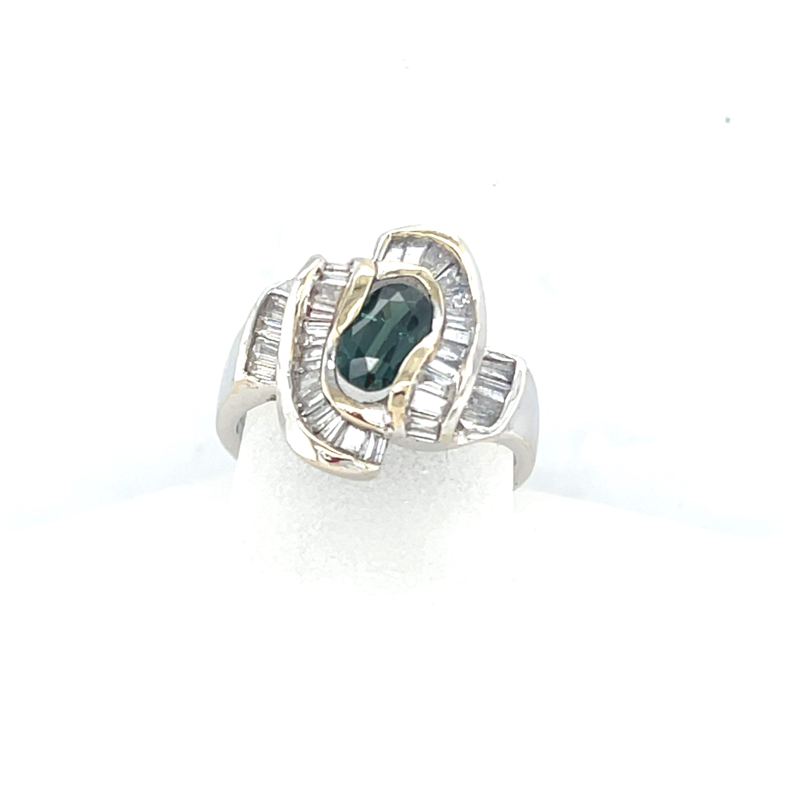 14K Green Sapphire Diamond Ring