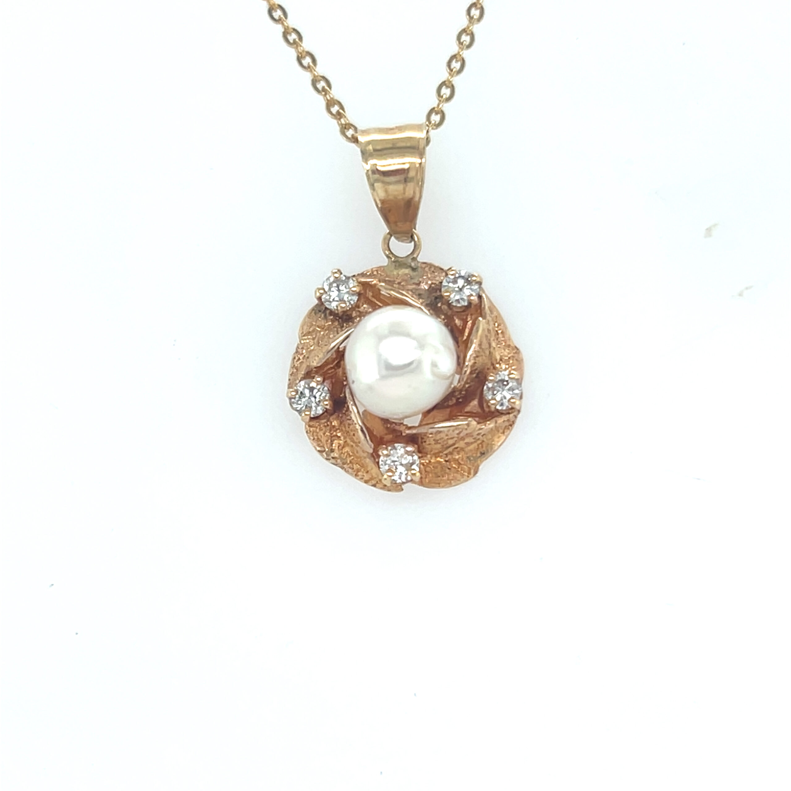 14K Yellow Gold Diamond Cultured Pearl Pendant