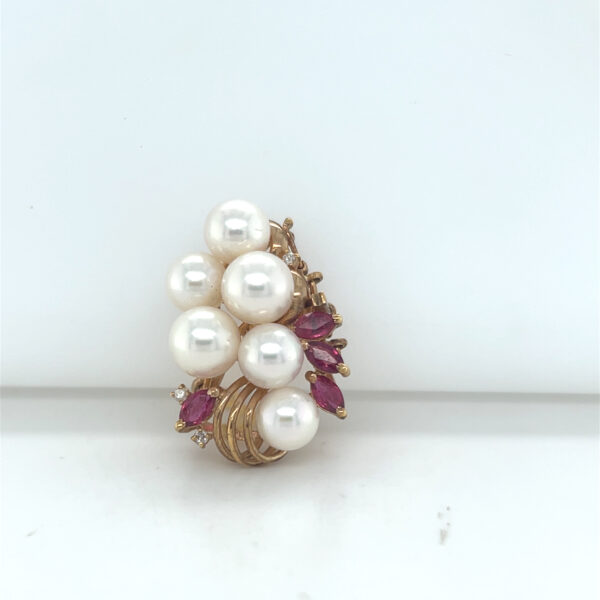 14K Pearl Ruby Diamond Pearl Clasp