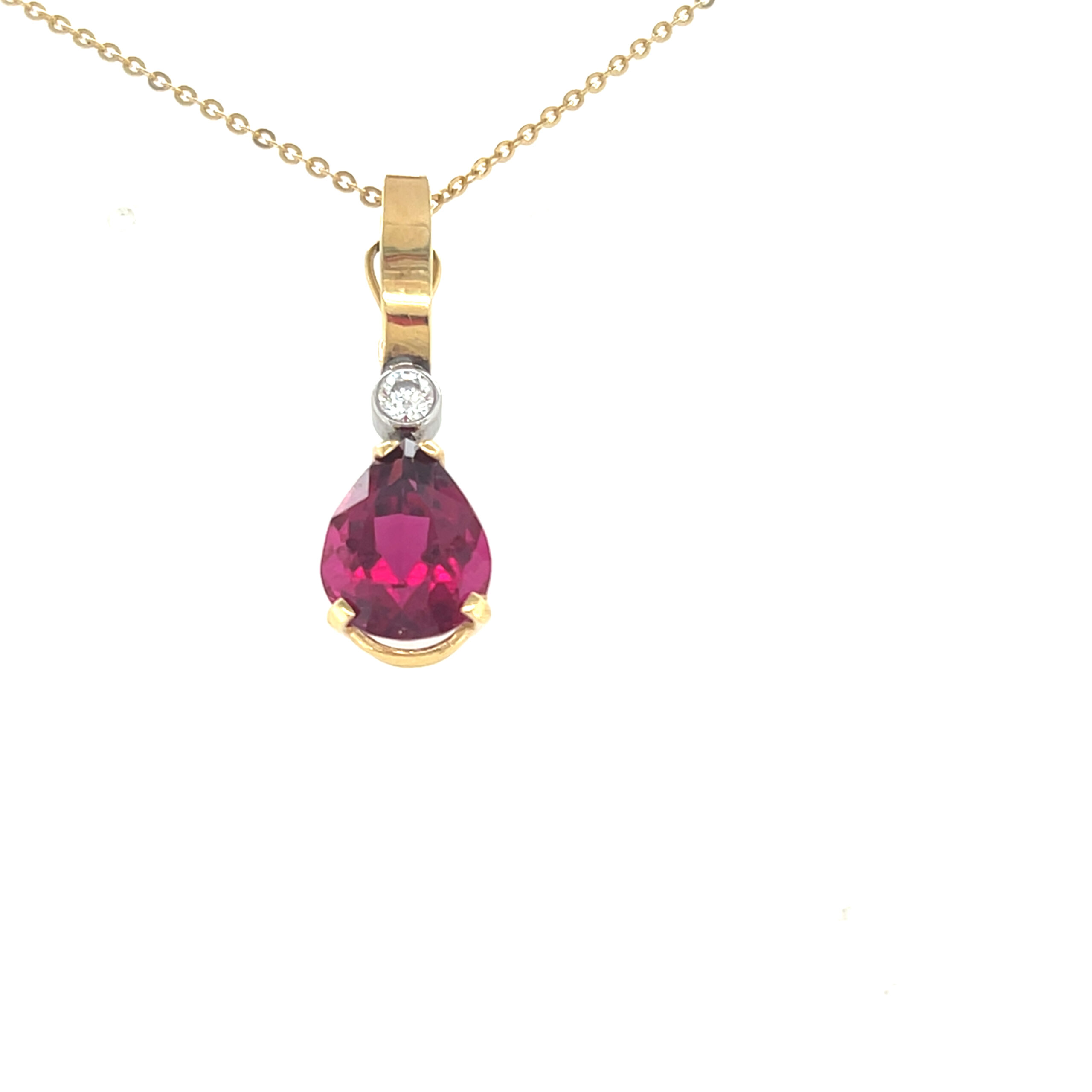 14K Rubelite Tourmaline Diamond Pendant