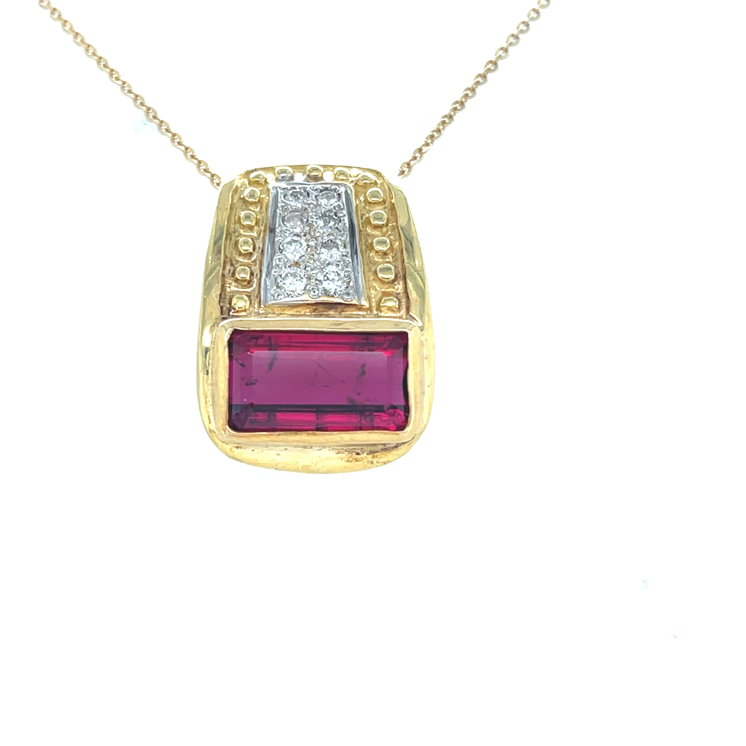 18K Yellow Gold Rubelite Tourmaline Diamond Pendant