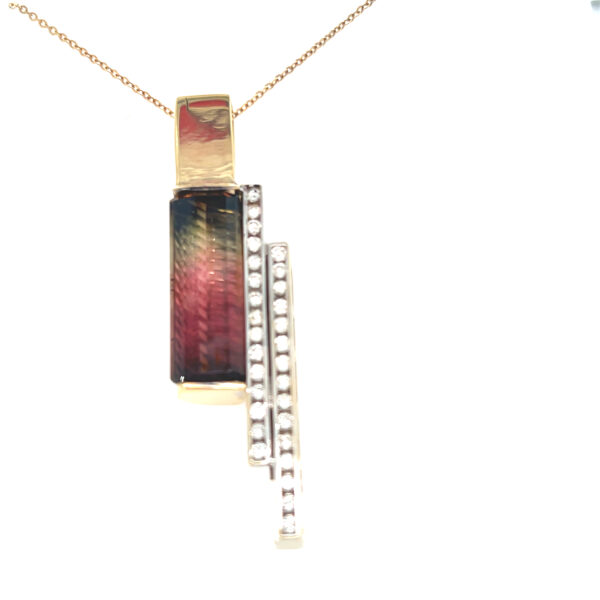 14K Tri Color Tourmaline Diamond Pendant