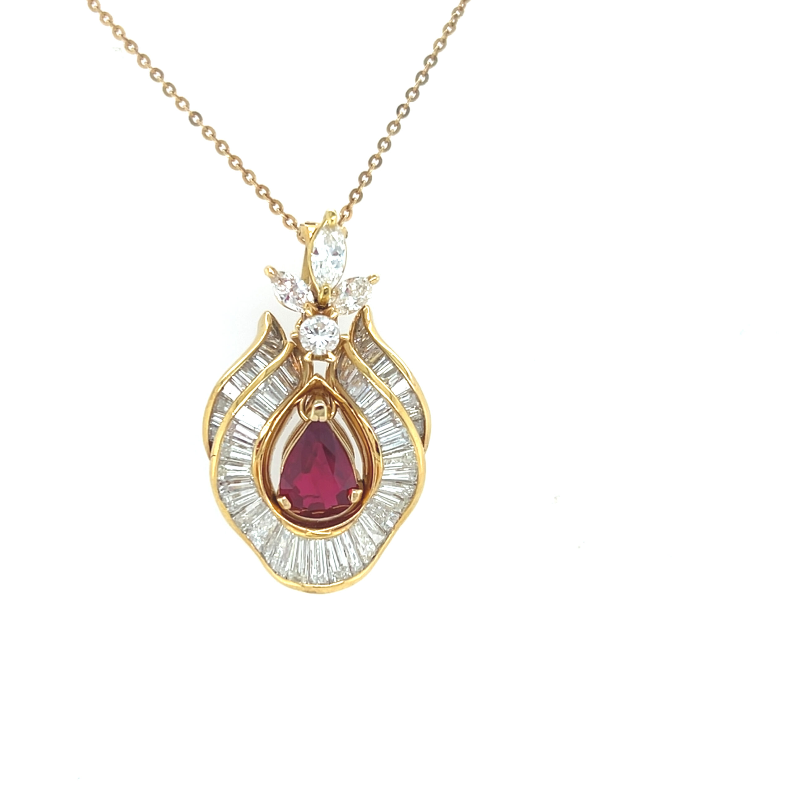 18K Yellow Gold Ruby Diamond Pendant