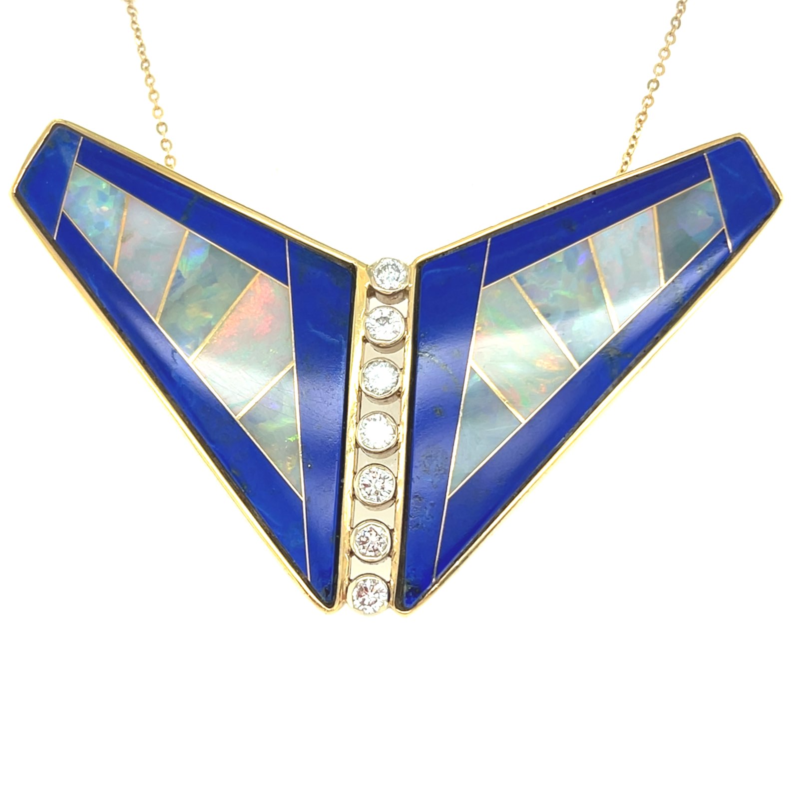 14K Opal, Lapis and Diamond Pendant